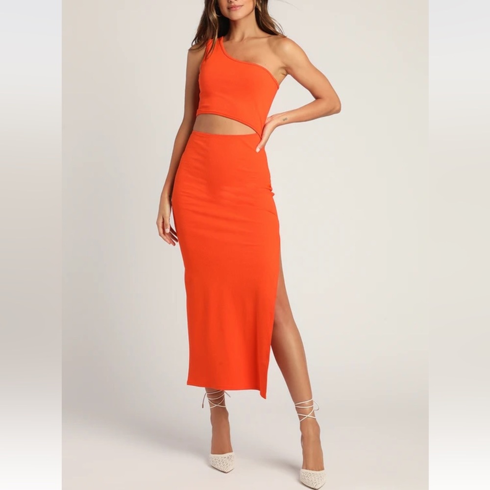 Spice Things Up Orange Ribbed One-Shoulder Cutout Midi Dress